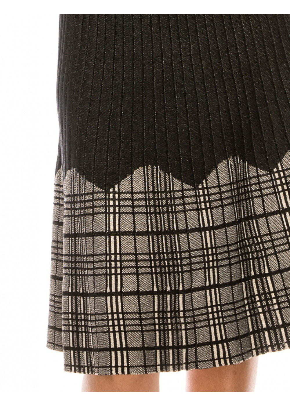 Black Ribbed Skirt With Checkered Accents Modest Women Clothing YAL